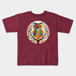 Folksy Owl in a Tree Kids T-Shirt